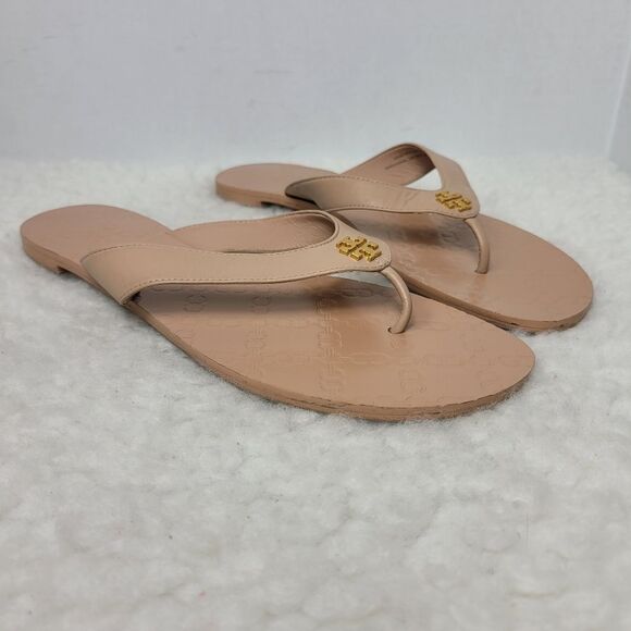 Tory Burch Monroe Women’s Sandals  Size 10.5 M Light Makeup Blush Leather Thong - Picture 1 of 12